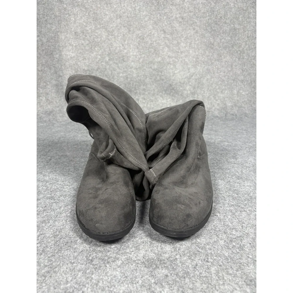 Unisa Tall Over The Knee Boots 10M Grey‎ Faux Suede Tie Back